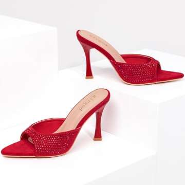 girgod Rhinestone Heels for Women Open Pointed Toe Heels Sparkly Slip On Mule Heels Wedding Dressy Pumps