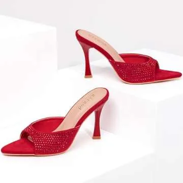 girgod Rhinestone Heels for Women Open Pointed Toe Heels Sparkly Slip On Mule Heels Wedding Dressy Pumps