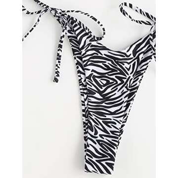 MakeMeChic Women's 2 Pieces Bandeau Swimsuits Tie Front High Cut Bikini Bathing Suit Black and White XS