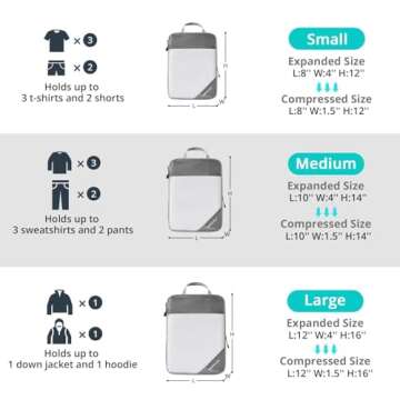 NICOSHOW 7 Set Compression Packing Cubes, Packing Cubes for Travel Compression, Compressible Packing Cubes Travel Essentials, Packing Organizers for Carry-on Luggage Suitcase, Grey