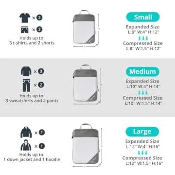 NICOSHOW 7 Set Compression Packing Cubes, Packing Cubes for Travel Compression, Compressible Packing Cubes Travel Essentials, Packing Organizers for Carry-on Luggage Suitcase, Grey