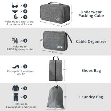 NICOSHOW 7 Set Compression Packing Cubes, Packing Cubes for Travel Compression, Compressible Packing Cubes Travel Essentials, Packing Organizers for Carry-on Luggage Suitcase, Grey