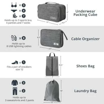 NICOSHOW 7 Set Compression Packing Cubes, Packing Cubes for Travel Compression, Compressible Packing Cubes Travel Essentials, Packing Organizers for Carry-on Luggage Suitcase, Grey