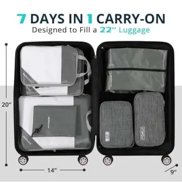 NICOSHOW 7 Set Compression Packing Cubes, Packing Cubes for Travel Compression, Compressible Packing Cubes Travel Essentials, Packing Organizers for Carry-on Luggage Suitcase, Grey