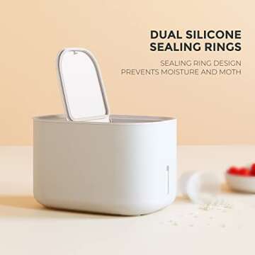 Zuutii Rice Storage Container,Food Container, Dry Food Storage, Pet Food Dispenser, 6.9Qt Large Storage Bin with Lid,Silicone Ring & Moisture Proof,for Grain Cereal Soybean Corn,Light Cream