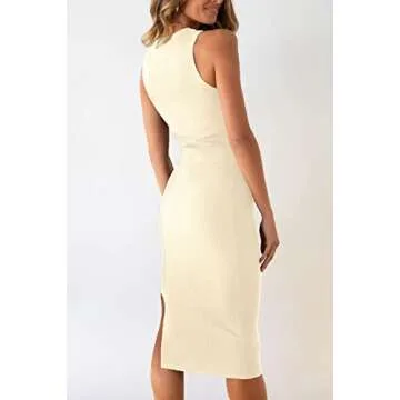 PRETTYGARDEN Women's Summer Midi Bodycon Dresses Casual Crew Neck Side Slit Sleeveless Knit Cut Out Tank Top Dress