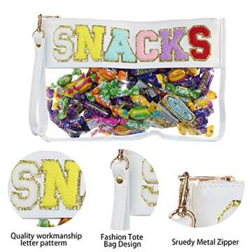 Leziazany Monogram Clear Makeup letter Bag transparent Travel Stadium letter bags Snack Pouch Clear beach bags for Cosmetics And Toiletries Organization clear travel pouch（White snack）