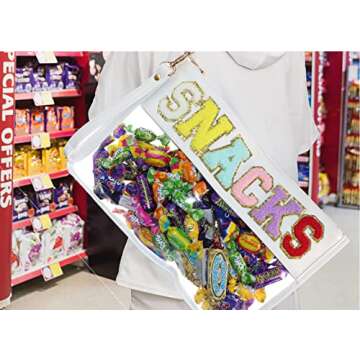 Leziazany Monogram Clear Makeup letter Bag transparent Travel Stadium letter bags Snack Pouch Clear beach bags for Cosmetics And Toiletries Organization clear travel pouch（White snack）