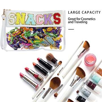 Leziazany Monogram Clear Makeup letter Bag transparent Travel Stadium letter bags Snack Pouch Clear beach bags for Cosmetics And Toiletries Organization clear travel pouch（White snack）