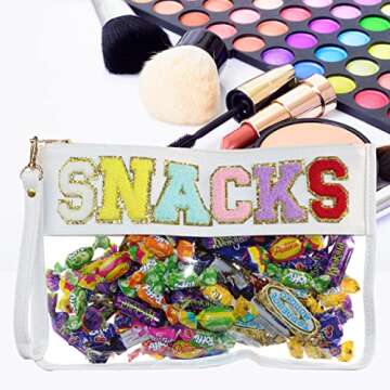 Leziazany Monogram Clear Makeup letter Bag transparent Travel Stadium letter bags Snack Pouch Clear beach bags for Cosmetics And Toiletries Organization clear travel pouch（White snack）