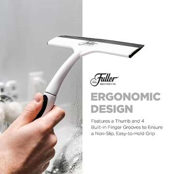 Fuller Brush Easy Grip Handheld Squeegee - For Shower Walls, Doors, Tub Surfaces, Windows, Mirrors & Windshields - ThermoPlastic Rubber Blade - Comfort Grip Handle with built-in finger groove