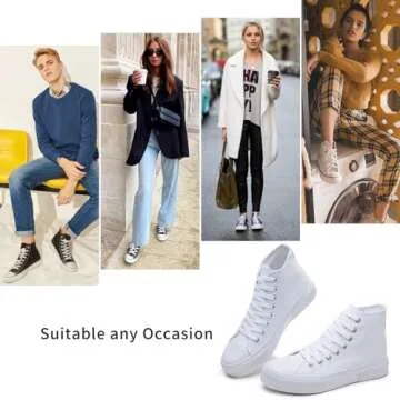 hash bubbie Unisex Fashion High top Sneakers Womens Classic High Tops Canvas Shoes Casual Tennis Shoes for Men(White Mono,US7W/US5M)