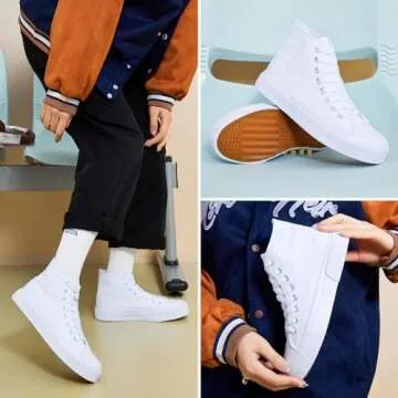 hash bubbie Unisex Fashion High top Sneakers Womens Classic High Tops Canvas Shoes Casual Tennis Shoes for Men(White Mono,US7W/US5M)