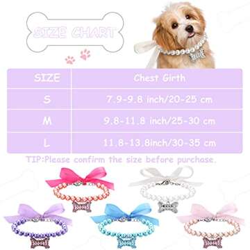 Frienda 5 Pcs Pet Pearl Necklace Diamond Crystal Dog Pearl Necklace Collars with Bling Rhinestones B...