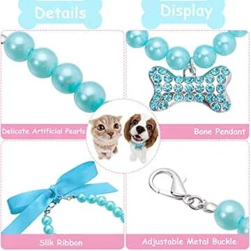 Frienda 5 Pcs Pet Pearl Necklace Diamond Crystal Dog Pearl Necklace Collars with Bling Rhinestones Bone Dog Cat Jewelry Set Wedding Collar for Puppy Pets(S)