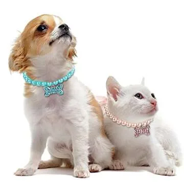 Frienda 5 Pcs Pet Pearl Necklace Diamond Crystal Dog Pearl Necklace Collars with Bling Rhinestones Bone Dog Cat Jewelry Set Wedding Collar for Puppy Pets(S)