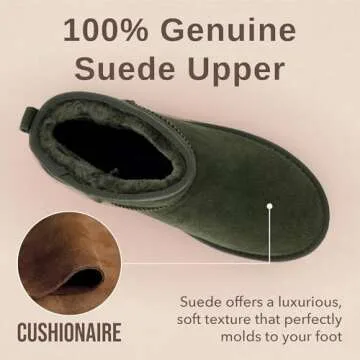 CUSHIONAIRE Hippy Women’s Platform Ankle Boots – Genuine Suede, Faux Fur Lining, Cozy Winter Sli...