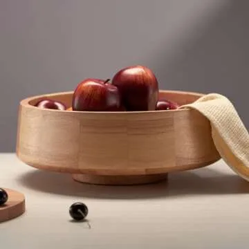 IVE Design XL Natural Wood Fruit Bowl for Kitchen Counter, 14.2-inch Diameter Large Wooden Fruit Bowl, Decorative Bowl Fruit Holder Fruit Basket for Kitchen