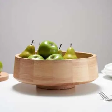 IVE Design XL Natural Wood Fruit Bowl for Kitchen Counter, 14.2-inch Diameter Large Wooden Fruit Bowl, Decorative Bowl Fruit Holder Fruit Basket for Kitchen