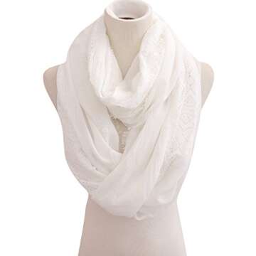 Women Soft Lace Infinity Scarf – 2018 New Design Plain Solid Thin Lightweight Loop White Scarf For...