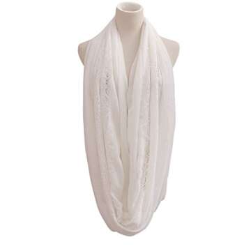 Women Soft Lace Infinity Scarf – 2018 New Design Plain Solid Thin Lightweight Loop White Scarf For Women Wrap Shawl Spring Summer, Ideal Gift, Fashion, Soft, Elegant, Light