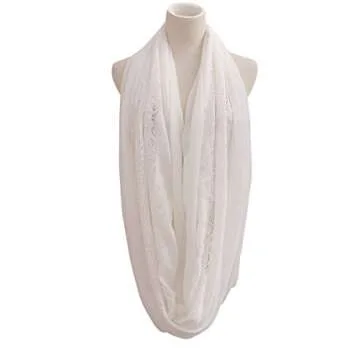 Women Soft Lace Infinity Scarf – 2018 New Design Plain Solid Thin Lightweight Loop White Scarf For Women Wrap Shawl Spring Summer, Ideal Gift, Fashion, Soft, Elegant, Light