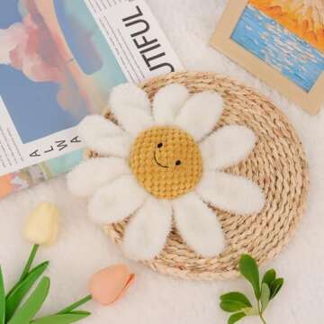 Apricot Lamb Baby Lovey Daisy Soft Rattle Toy for Newborns - Plush Flowers, 8.5 Inches