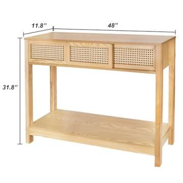Long Console Table, Console Tables for Entryway, Rattan Entry Table Narrow Wood Console Table with Storage, Modern Couch Table Hallway Table Boho Sofa Table for Living Room