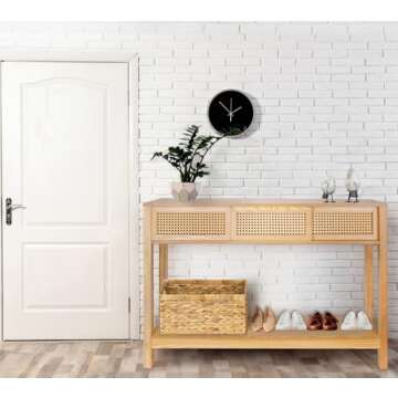 Long Console Table, Console Tables for Entryway, Rattan Entry Table Narrow Wood Console Table with Storage, Modern Couch Table Hallway Table Boho Sofa Table for Living Room