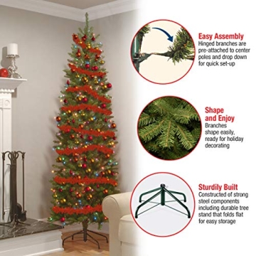 National Tree Company Artificial Pre-Lit Slim Christmas Tree, Green, Kingswood Fir, Multicolor Lights, Includes Stand, 6.5 Feet