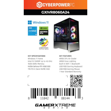 Gamer Xtreme VR PC - Intel i5, RTX 4060, 16GB RAM