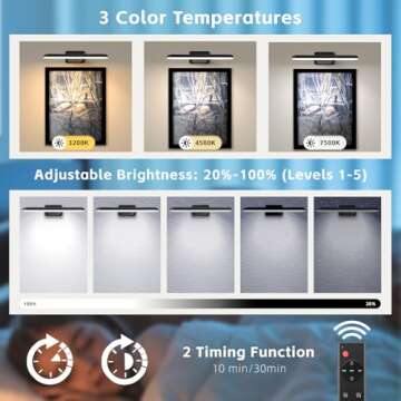 2 Pack Picture Lights Battery Operated with Remote, Rechargeable Picture Lights for Wall, 3CCT&Brightness Dimmable,300 LM, Sticker/Screw Installation, Art Light for Gallery, Artwork, Black