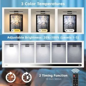 2 Pack Picture Lights Battery Operated with Remote, Rechargeable Picture Lights for Wall, 3CCT&Brightness Dimmable,300 LM, Sticker/Screw Installation, Art Light for Gallery, Artwork, Black