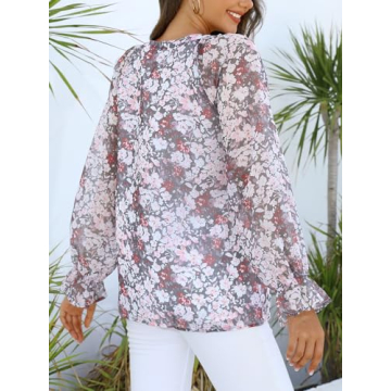 Aoudery Boho Floral Print V-Neck Blouse - Elegant Chiffon Top