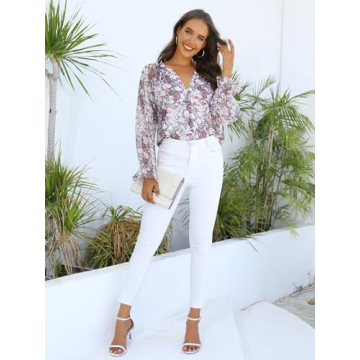 Aoudery Boho Floral Print V-Neck Blouse - Elegant Chiffon Top