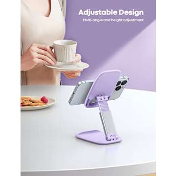 Lamicall Purple Phone Stand - Height Adjustable, Portable Desk Accessory for iPhone 14 13 12