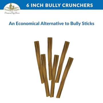 Fieldcrest Farms 6in Bully Crunchers - All-Natural 100% Beef Bully Stick Alternative, Highly Palatable, Easily Digestible, No Additives, Single Ingredient Long-Lasting Chew for Dogs- 6 Pcs