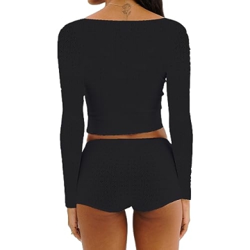 RUEWEY Women's Cozy Ribbed Knit Pajama Sets for Home