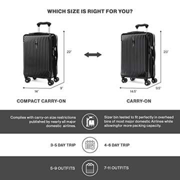 Travelpro Maxlite Air Hardside Expandable Carry on Luggage, 8 Spinner Wheels, Lightweight Hard Shell Polycarbonate Suitcase, Black, Carry On 21-Inch