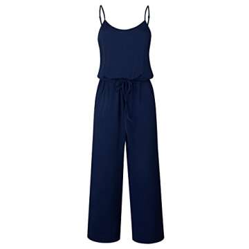 AMiERY Women Summer Solid Sleeveless Wide Leg Jumpsuit High Waist Casual Spaghetti Strap Stretch Lounge Jumpsuits Rompers (XL, Navy Blue)