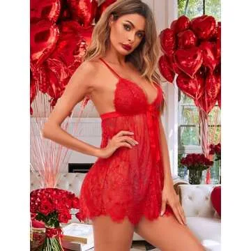 Avidlove Lingerie for Women Sexy Babydoll Lingerie Open front Chemise Lingerie （Red，Medium）