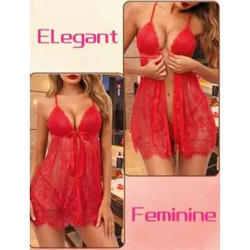 Avidlove Lingerie for Women Sexy Babydoll Lingerie Open front Chemise Lingerie （Red，Medium）