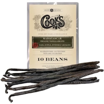 10 Organic Madagascar Whole Vanilla Beans for Baking & Extract