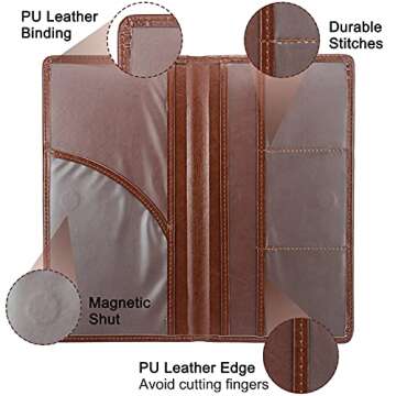 LumiMokki Premium Leather Car Registration & Insurance Card Holder with Magnetic Shut, Vehicle Glove Box Car Organizer - For Documents, Cards, License (Brown)