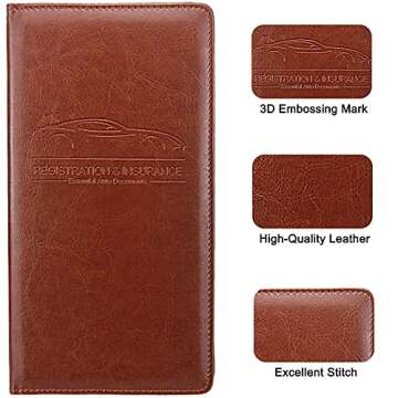 LumiMokki Premium Leather Car Registration & Insurance Card Holder with Magnetic Shut, Vehicle Glove Box Car Organizer - For Documents, Cards, License (Brown)