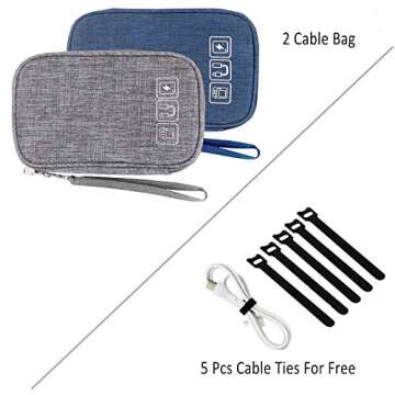 Rinvanic Cable Organizer Bag, 2PCS Travel Cord Organizer Pouch Small Electronics Accessories Bag Tec...