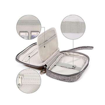 Rinvanic Cable Organizer Bag, 2PCS Travel Cord Organizer Pouch Small Electronics Accessories Bag Tech Cord Storage Pouch for Cable, Charger, Phone, USB, SD Card,with 5pcs Cable Ties (Grey+Blue)