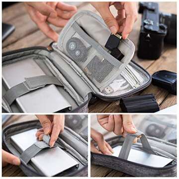 Rinvanic Cable Organizer Bag, 2PCS Travel Cord Organizer Pouch Small Electronics Accessories Bag Tech Cord Storage Pouch for Cable, Charger, Phone, USB, SD Card,with 5pcs Cable Ties (Grey+Blue)