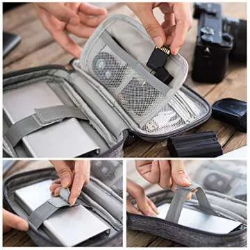 Rinvanic Cable Organizer Bag, 2PCS Travel Cord Organizer Pouch Small Electronics Accessories Bag Tech Cord Storage Pouch for Cable, Charger, Phone, USB, SD Card,with 5pcs Cable Ties (Grey+Blue)