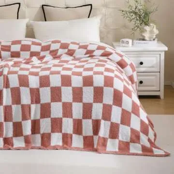 YIRUIO Throw Blankets Checkerboard Grid Chessboard Gingham Warmer Comfort Reversible Shaggy Cozy Decor for Home Bed Couch (red, 60''x80'')